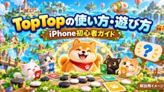 TopTopの使い方と遊び方を紹介する初心者ガイドの解説用イラスト