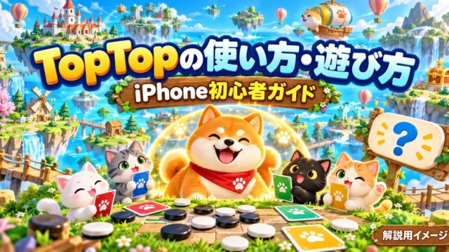 TopTopの使い方と遊び方を紹介する初心者ガイドの解説用イラスト