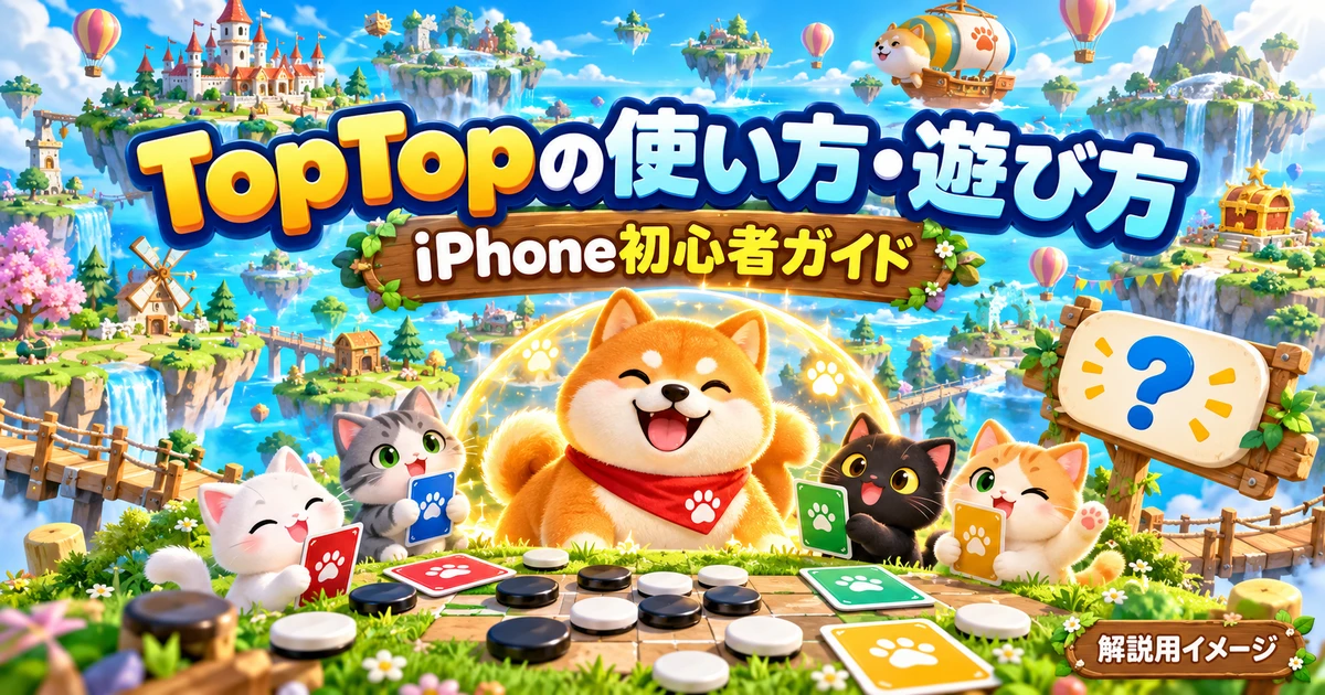 TopTopの使い方と遊び方を紹介する初心者ガイドの解説用イラスト