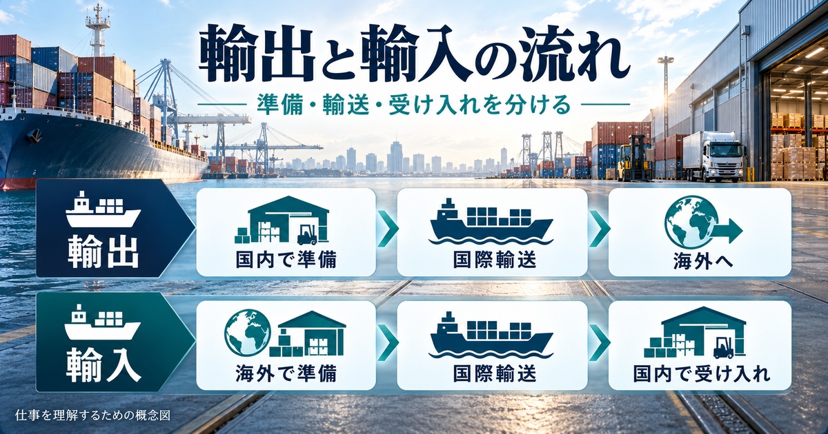 輸出と輸入の準備から受け入れまでを区別した概念図