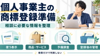 個人事業主の商標登録に向け、表示、商品やサービス、予備調査、登録後の管理を整理する