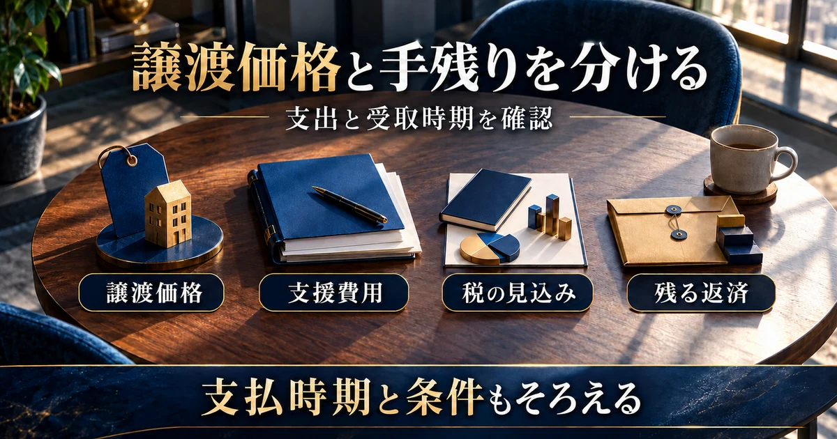 譲渡価格と支出を分けて手元に残る資金を確認する説明用生成画像
