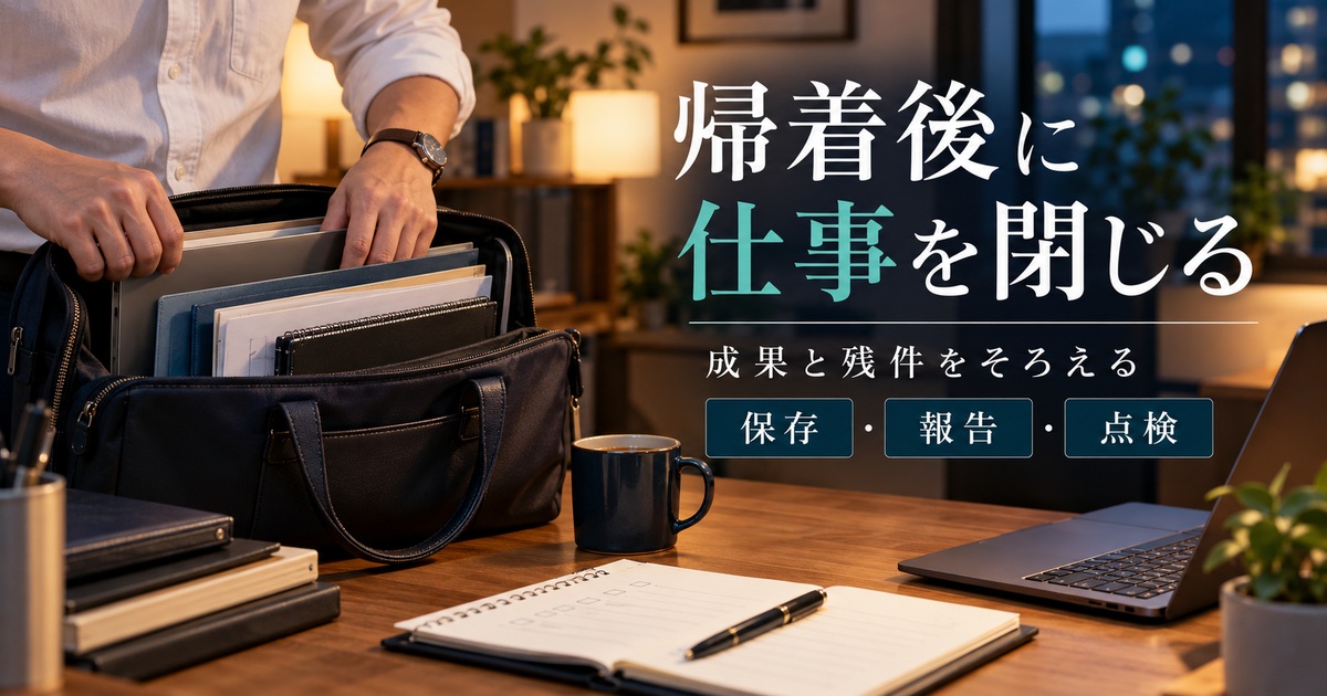 保存・報告・点検を行い、帰着後に成果と残件をそろえる。