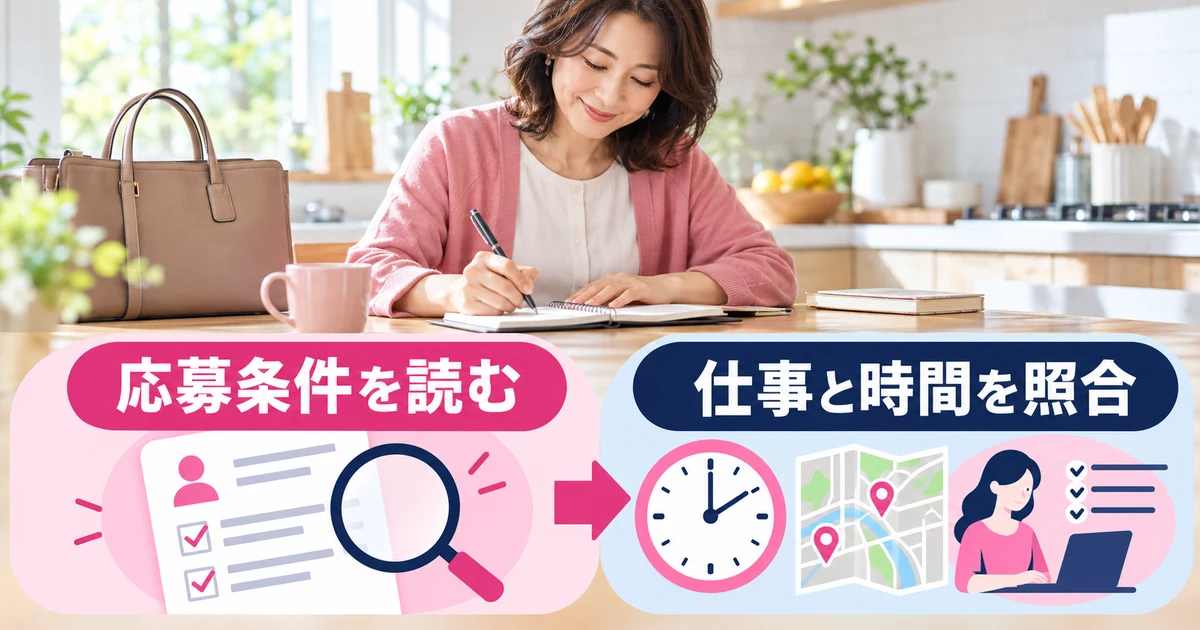 応募条件を読む： 仕事と時間を照合を示す説明用生成画像