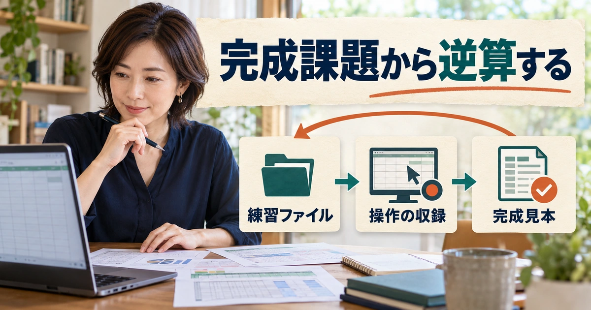 練習用CSV、操作の録画、完成見本を一つの課題から対応付ける教材設計