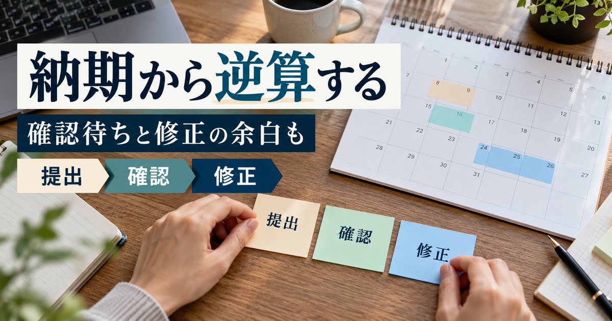 提出・確認・修正を分け、納期から休暇前後の工程を逆算する。