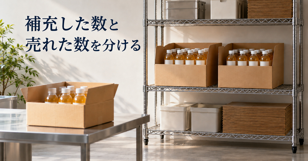 保管中の飲料と機械へ補充する商品を分けて準備する