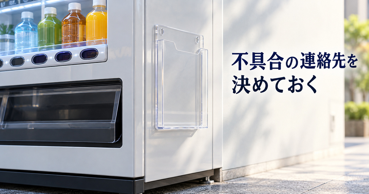 自動販売機の不具合を正しい担当へ連絡できる案内を準備する