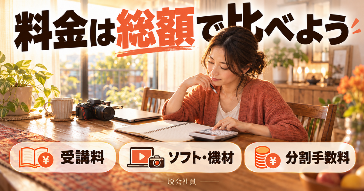 動画編集スクールの総額を受講料・ソフトや機材・分割手数料で比べる画像