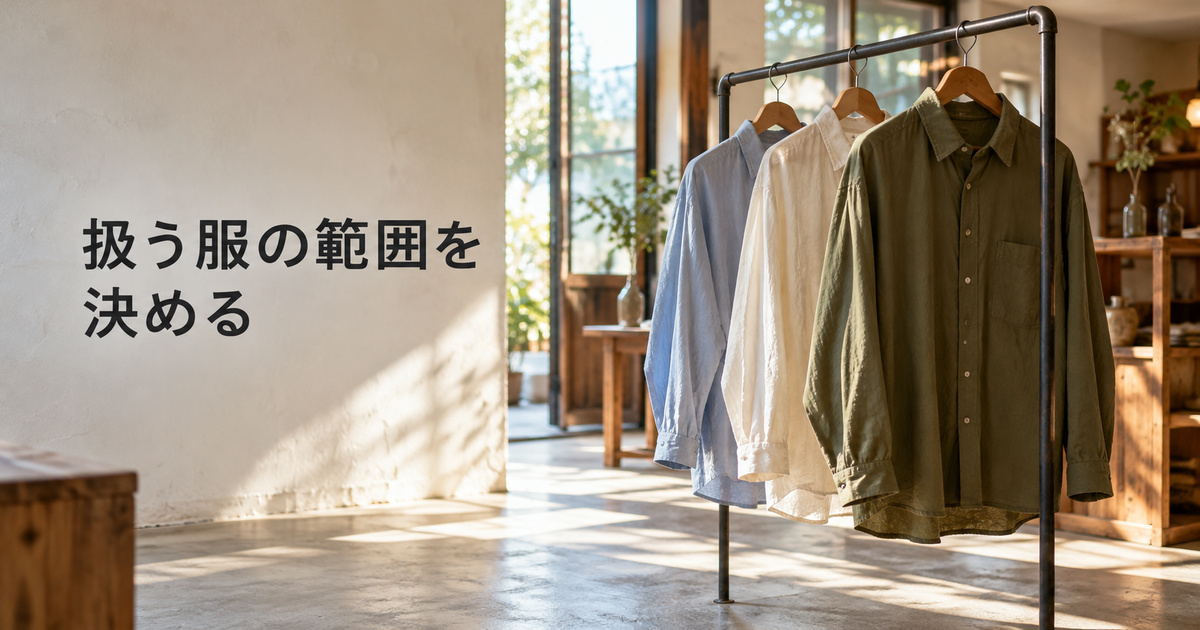 成人向けシャツの種類を絞った小さな古着売場のイメージ