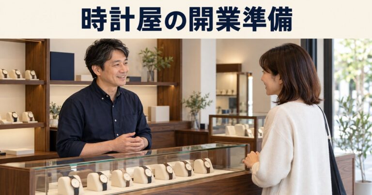 時計店の店主と成人客が腕時計について相談するイメージ