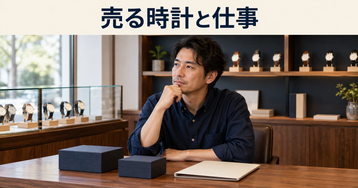 店主が時計店の販売と対応範囲を考えるイメージ