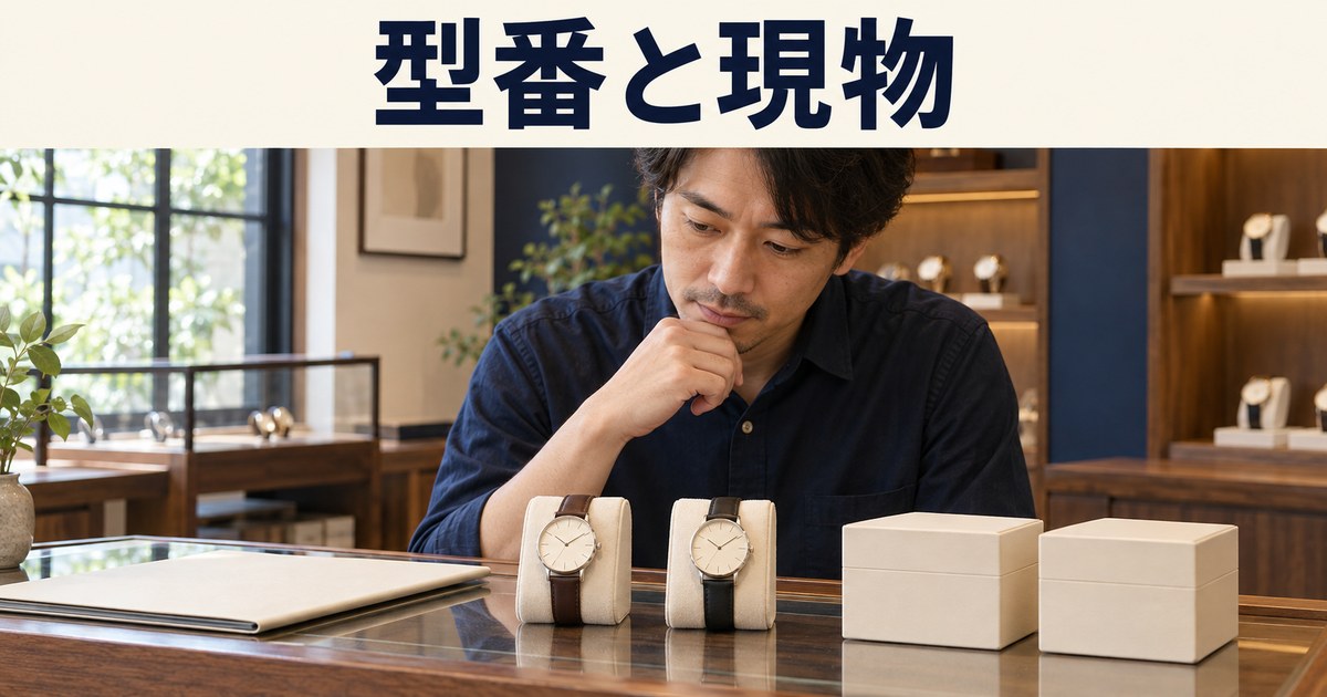 店主が腕時計と付属する物の組合せを確認するイメージ
