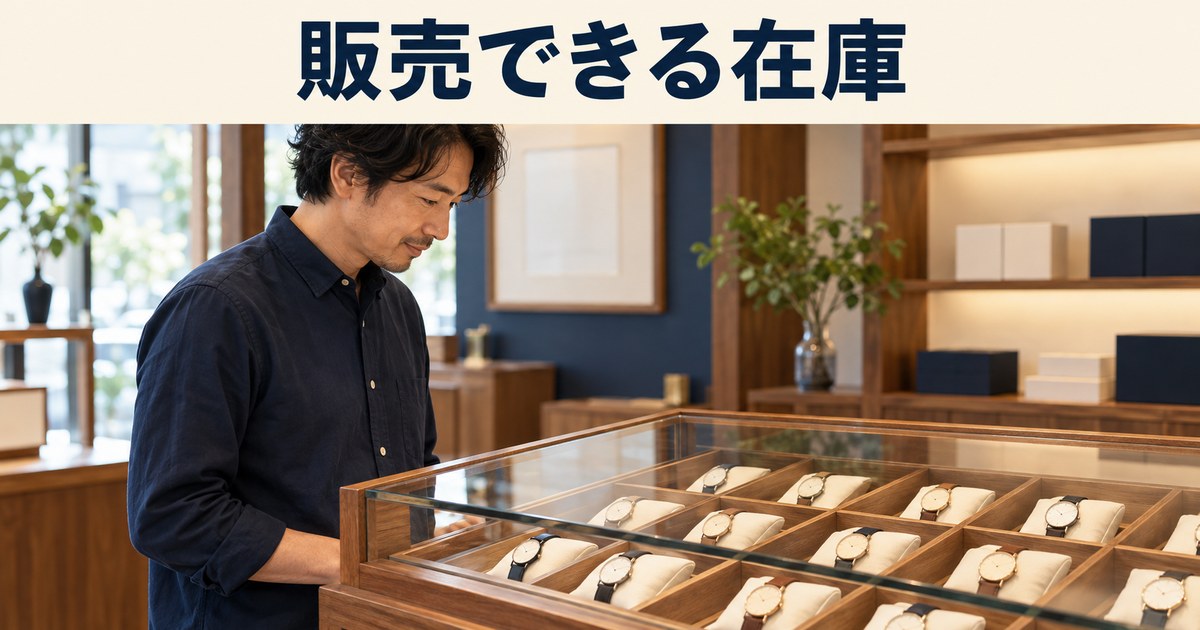 店主が腕時計の置き場と販売状態を確認するイメージ