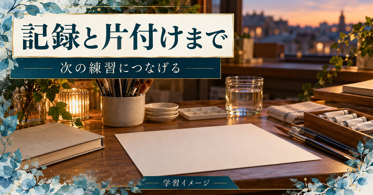 水彩画の記録と片付けを考える学習イメージ
