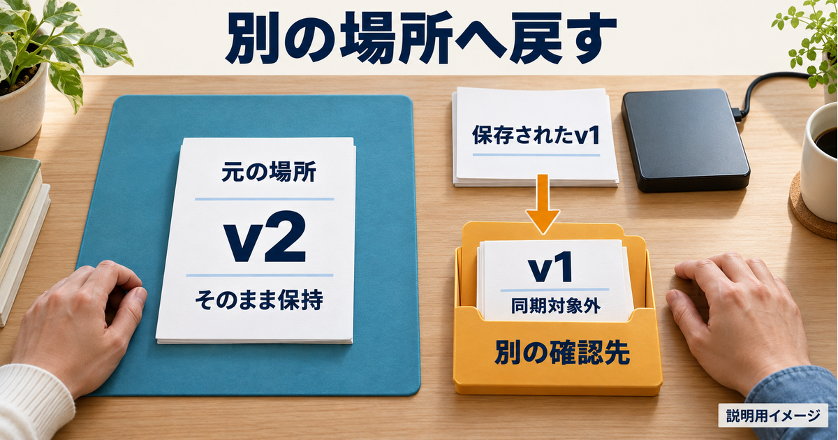 元の資料を上書きせず別場所で復元を確かめる図