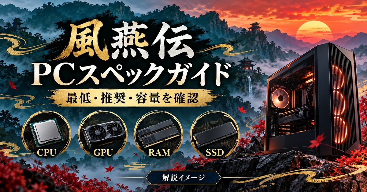 風燕伝PC版のCPU・GPU・メモリ・SSDを確認する解説図