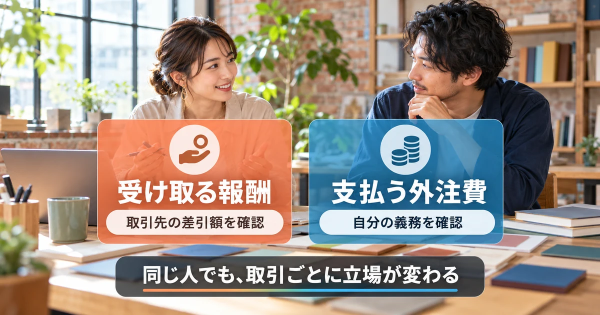 受け取る側と、支払う側を分ける:自分が、どちらの立場かを確認を示す説明用生成画像