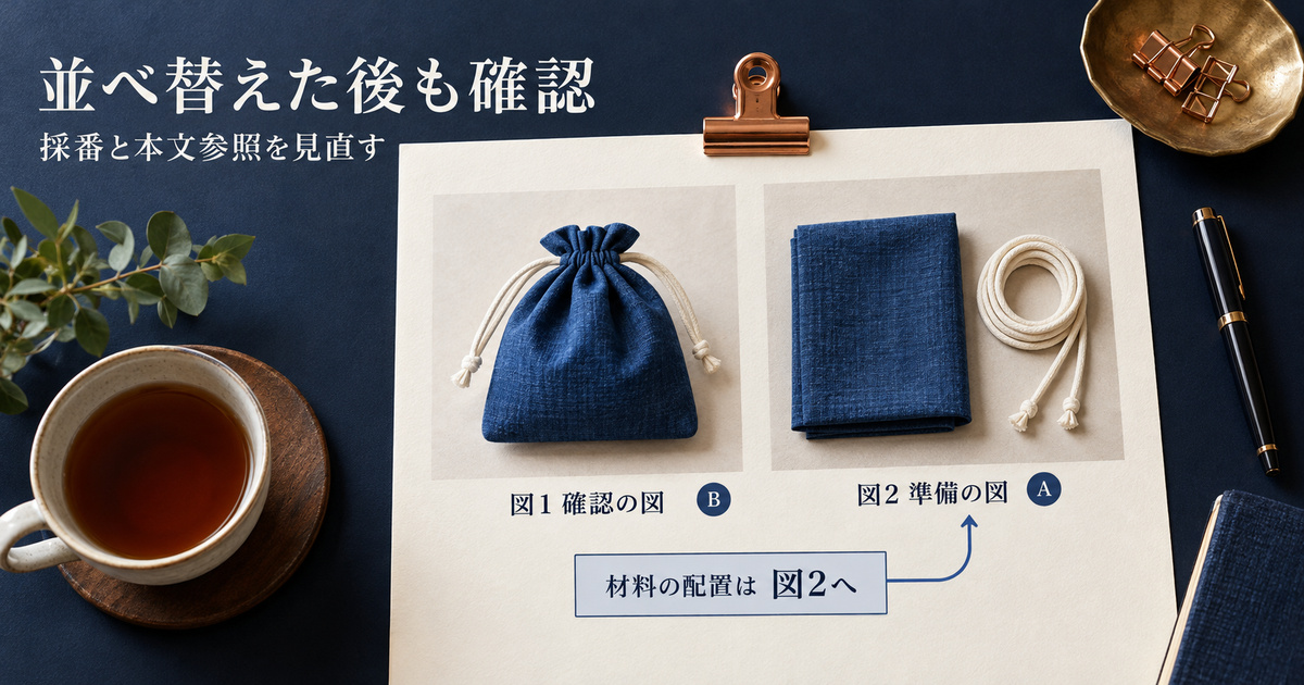 完成品Bを図1、準備Aを図2に並べ替え、本文が準備の図2を指す説明用イメージ
