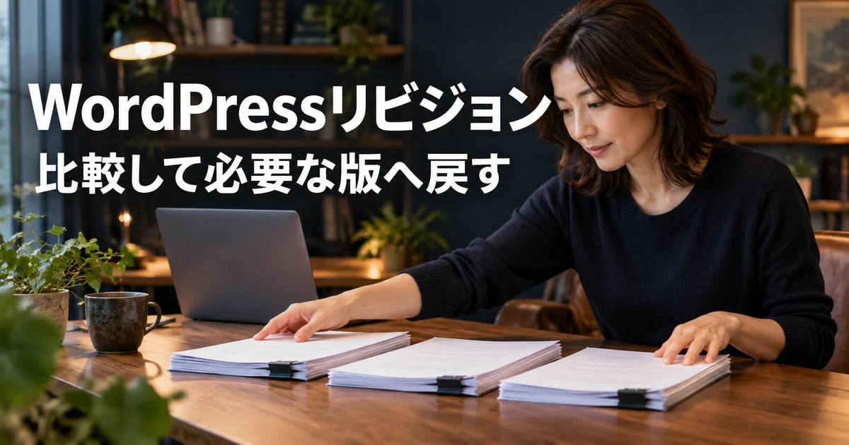 記事の複数の版を比較して復元を考える女性の説明用生成画像