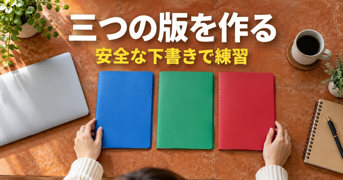 三つの下書きの版を分けて準備する説明用生成画像