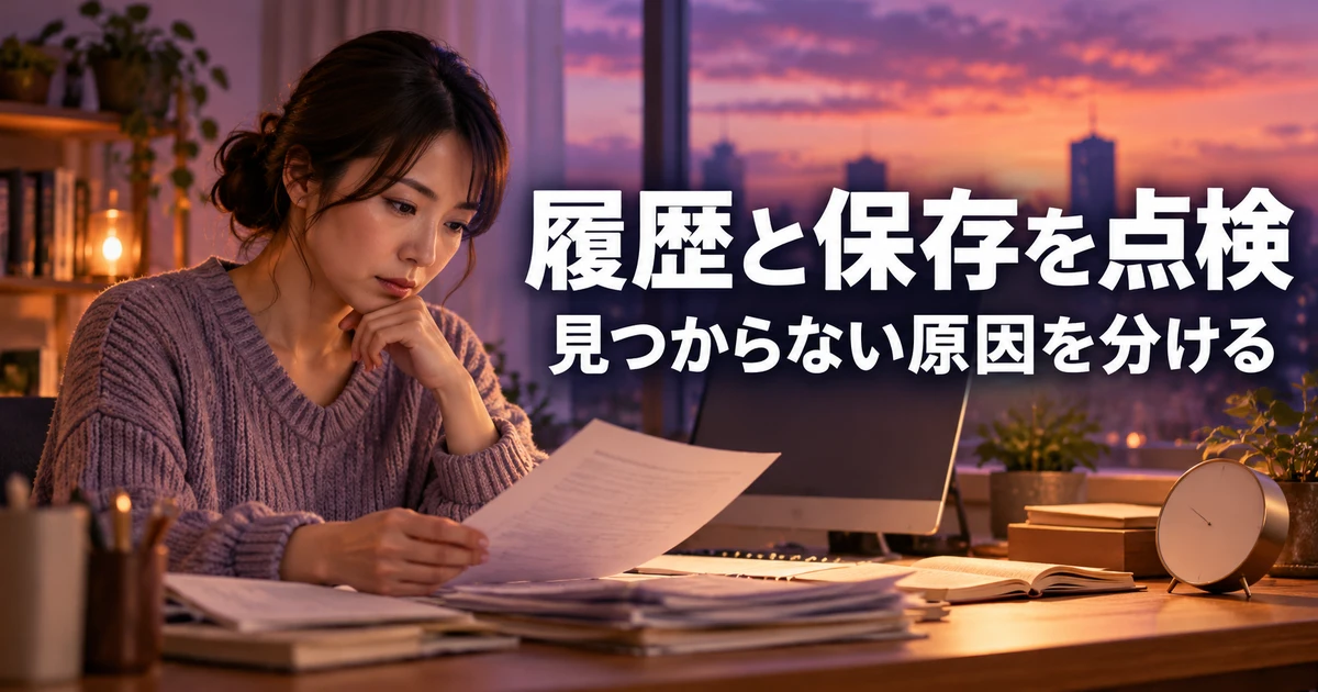保存履歴と編集の記録を点検する女性の説明用生成画像