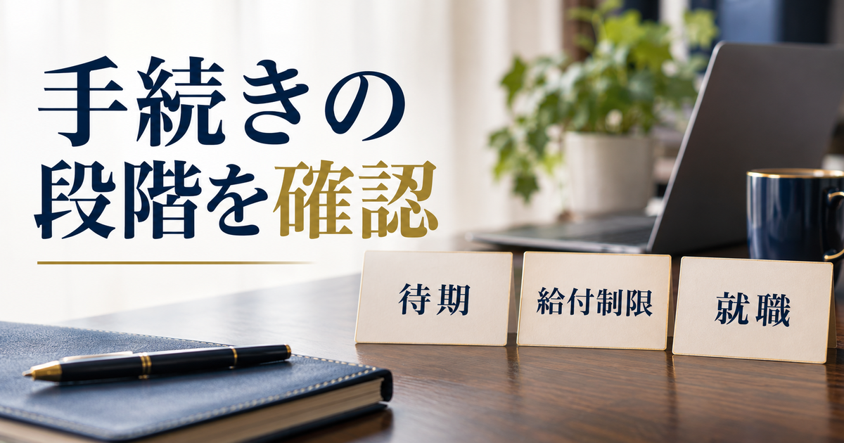 待期・給付制限・就職を別々に示した三枚の整理カード