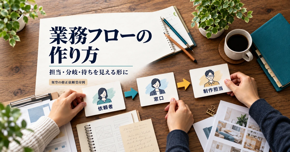 業務フローの作り方を、依頼者・窓口・制作担当の3役で考える架空の修正依頼受付の概要