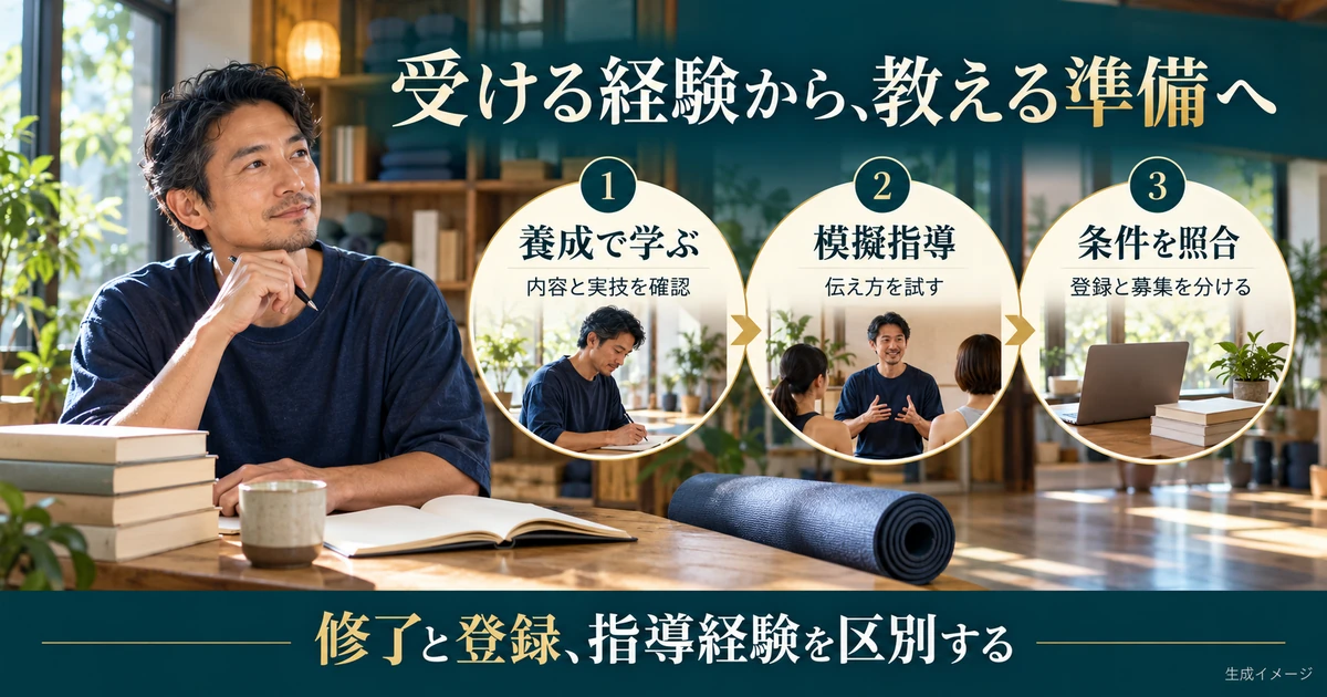 養成での学び、模擬指導と募集条件の照合を分ける図