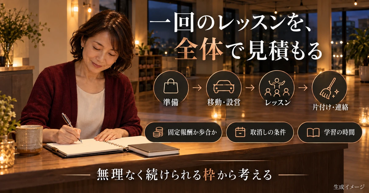 準備や移動、片付けも含めてレッスンの時間を見積もる図