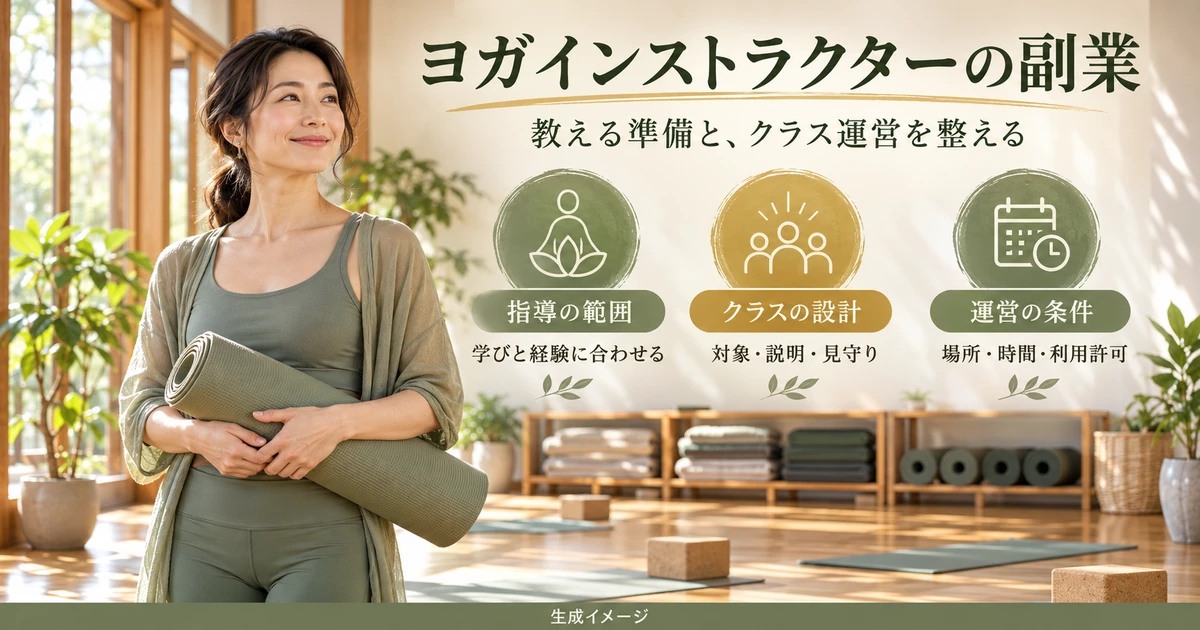 ヨガの指導範囲、クラス設計と運営条件を整理する生成イメージ